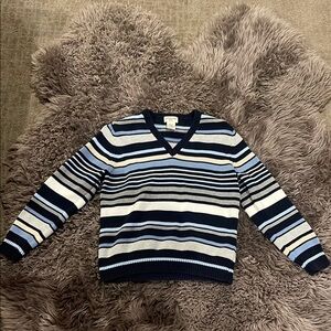 Men's Striped V-Neck Sweater - Navy and White